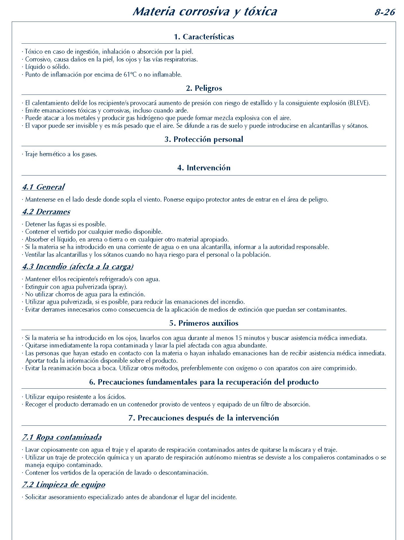 327 FICHA 8-26 MATERIA CORROSIVA TOXICA FICHAS EMERGENCIA